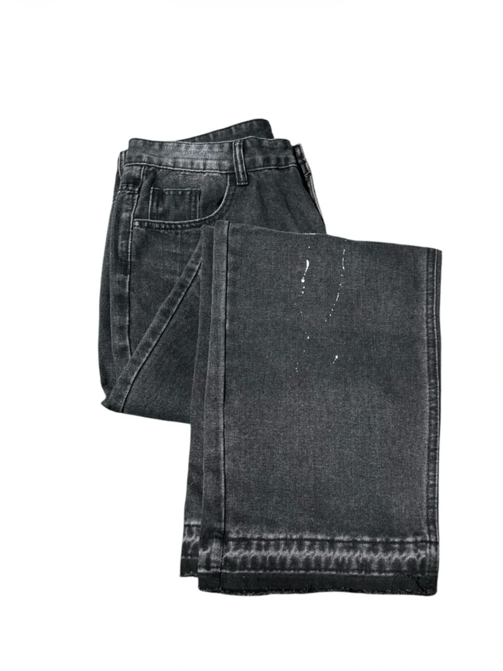 Relaxed Black Washed Jeans with Subtle White Paint Detail